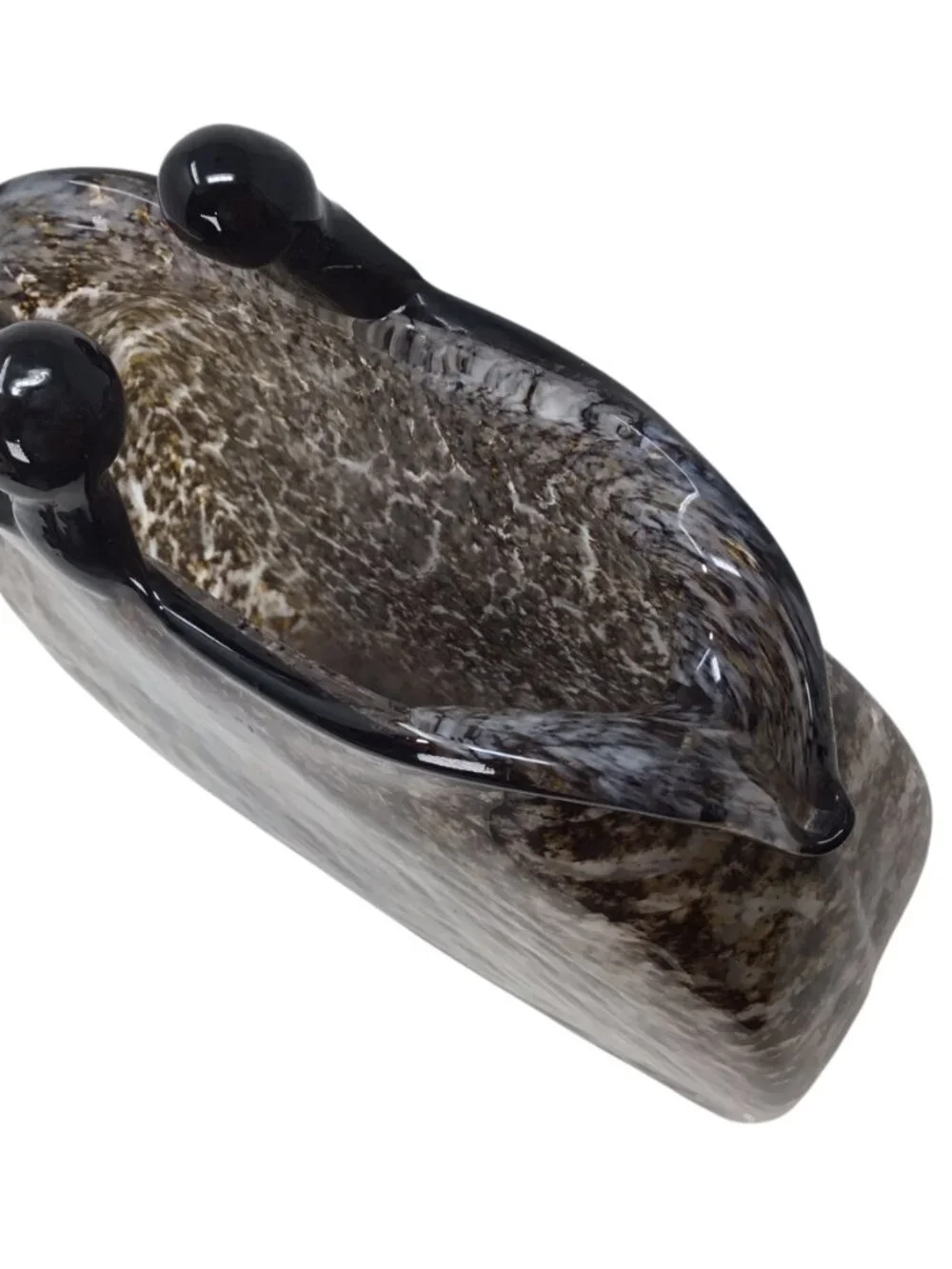 Hand Blown Art Glass Vase Purse Shape Kiss Clasp Brown Mottled